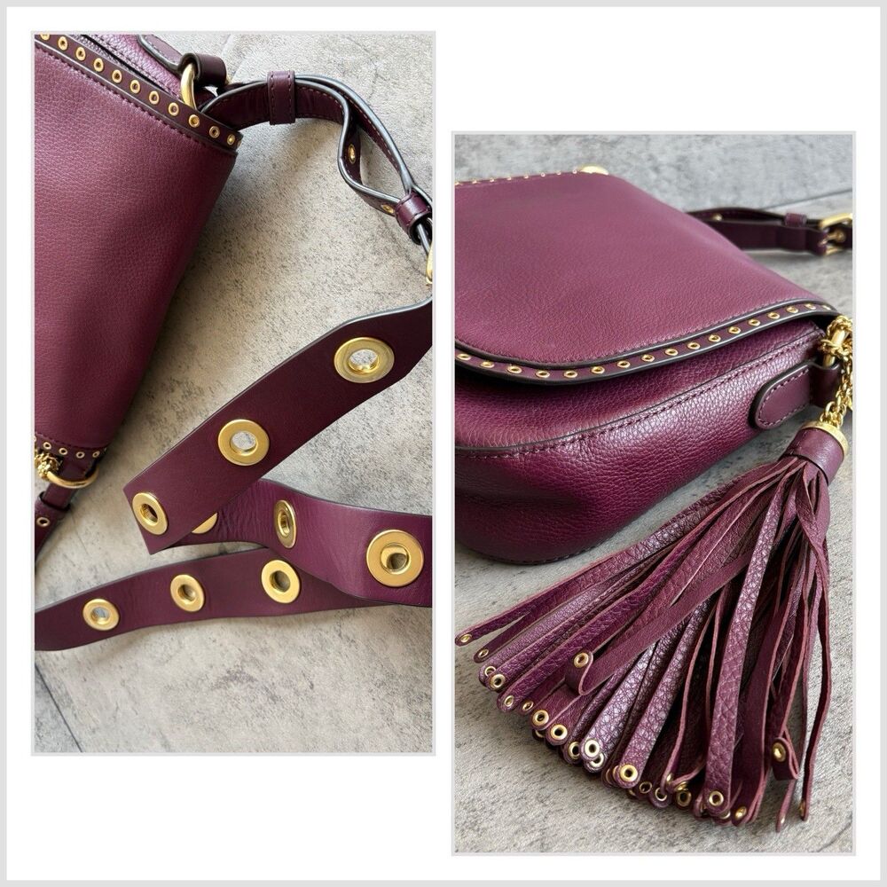 Michael Kors Brooklyn Medium Saddle Crossbody Leather Maroon/Burgandy - Picture 7 of 9